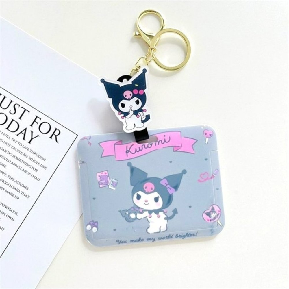 Kuromi Badge / Card Holder w/ Kitty Charm & Keychain